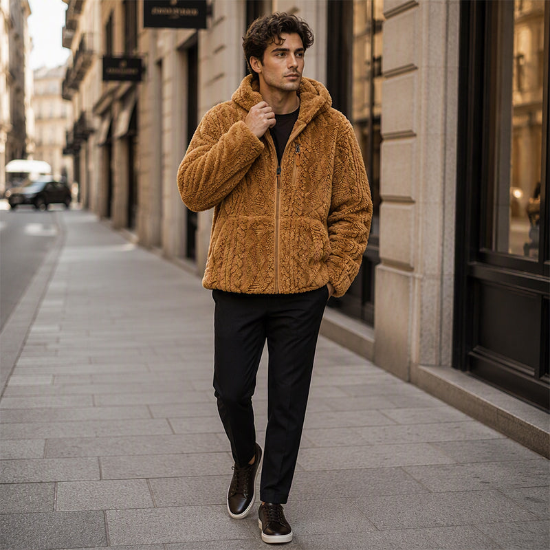 👚🔥✨ Herren-Fleecejacke mit Kapuze und Reißverschluss