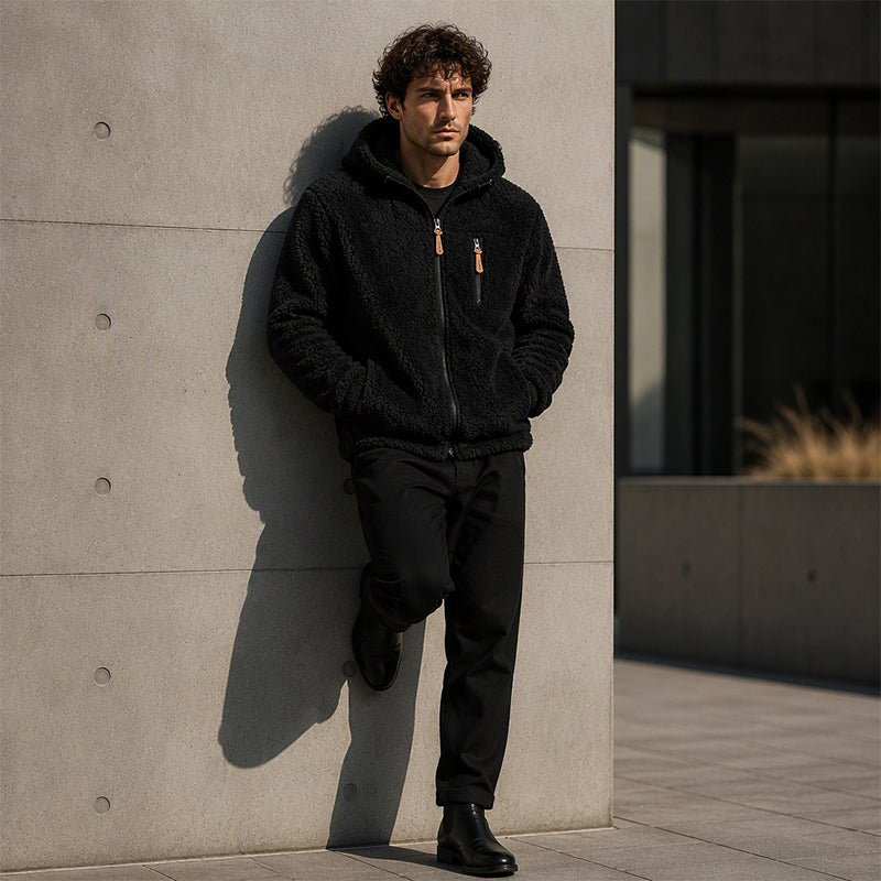 👚🔥✨ Herren-Fleecejacke mit Kapuze und Reißverschluss