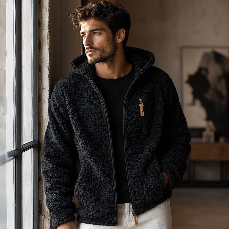 👚🔥✨ Herren-Fleecejacke mit Kapuze und Reißverschluss