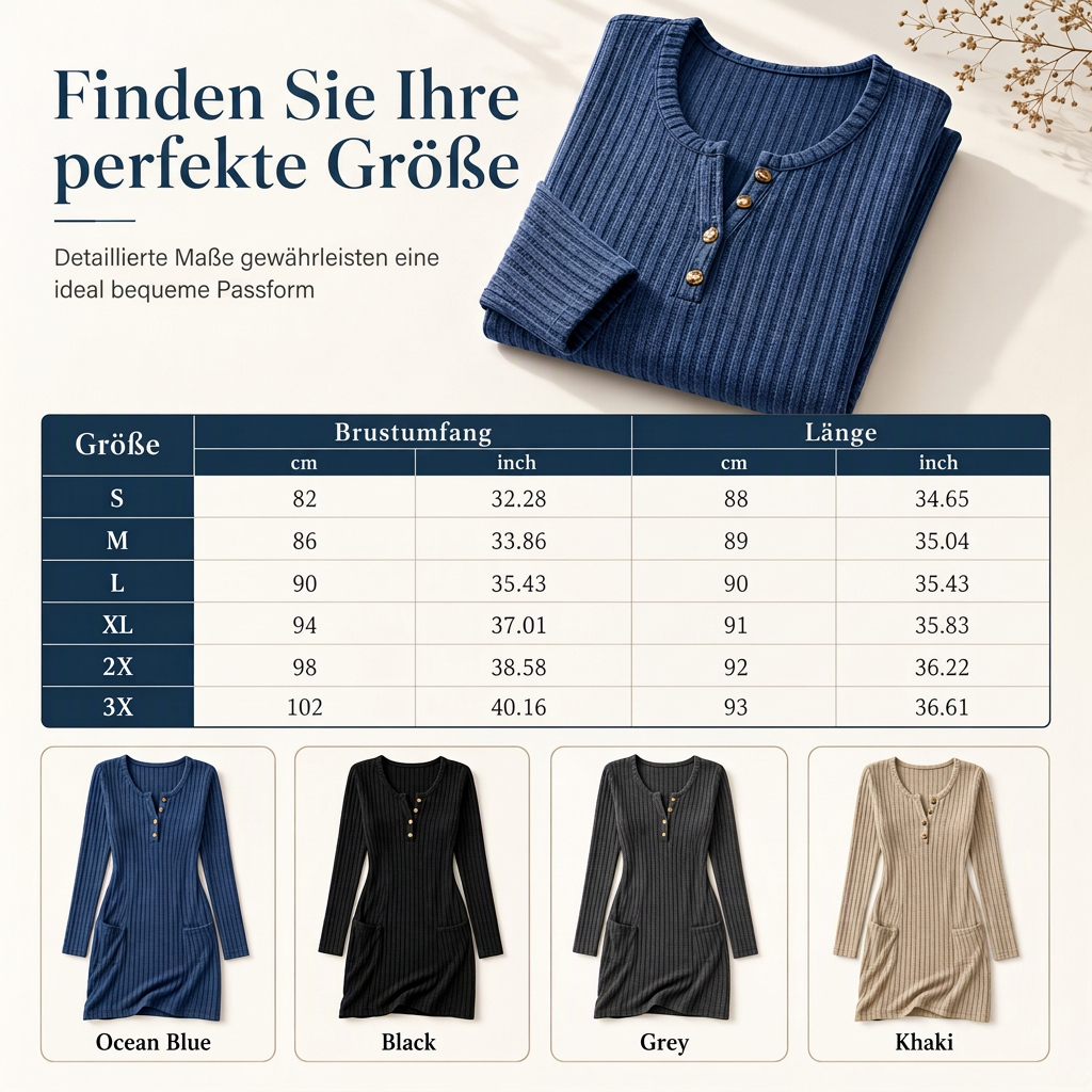 🔥 Damen Herbst Winter Einfarbig Langarm Schmal Tailliert Bodycon Knopfkleid