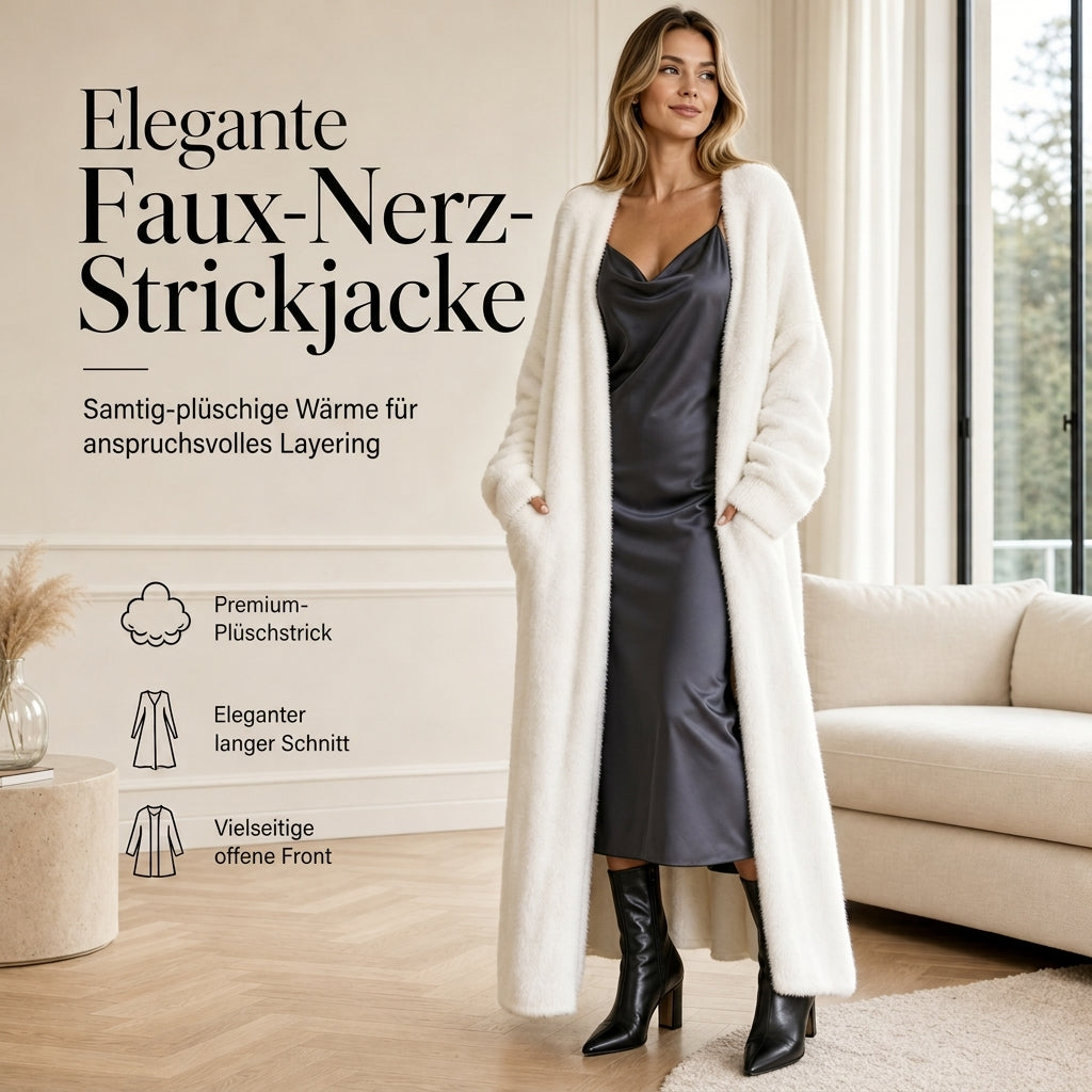 📢🎉🛍️✨Damen Langcardigan aus Kunstpelz-Fleece, flauschiger oversized Strickmantel für Herbst und Winter