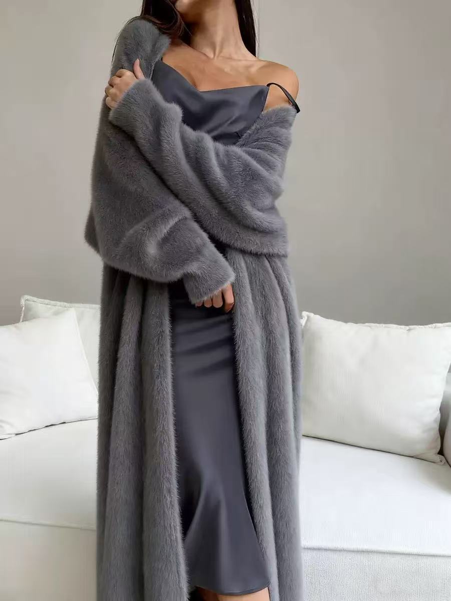 📢🎉🛍️✨Damen Langcardigan aus Kunstpelz-Fleece, flauschiger oversized Strickmantel für Herbst und Winter
