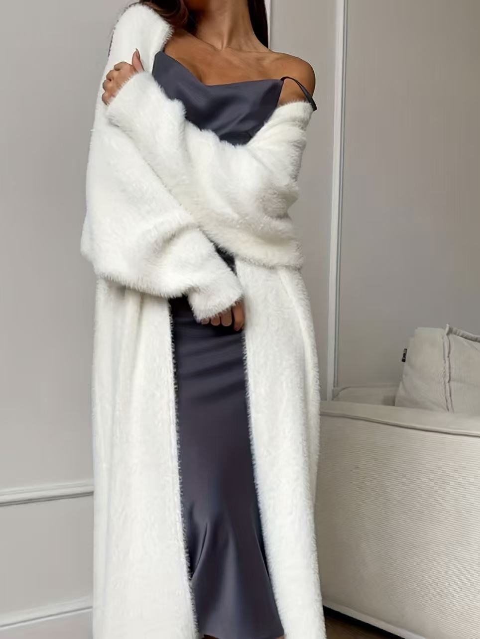 📢🎉🛍️✨Damen Langcardigan aus Kunstpelz-Fleece, flauschiger oversized Strickmantel für Herbst und Winter