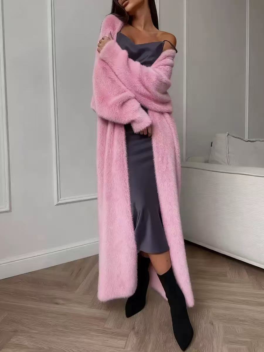 📢🎉🛍️✨Damen Langcardigan aus Kunstpelz-Fleece, flauschiger oversized Strickmantel für Herbst und Winter
