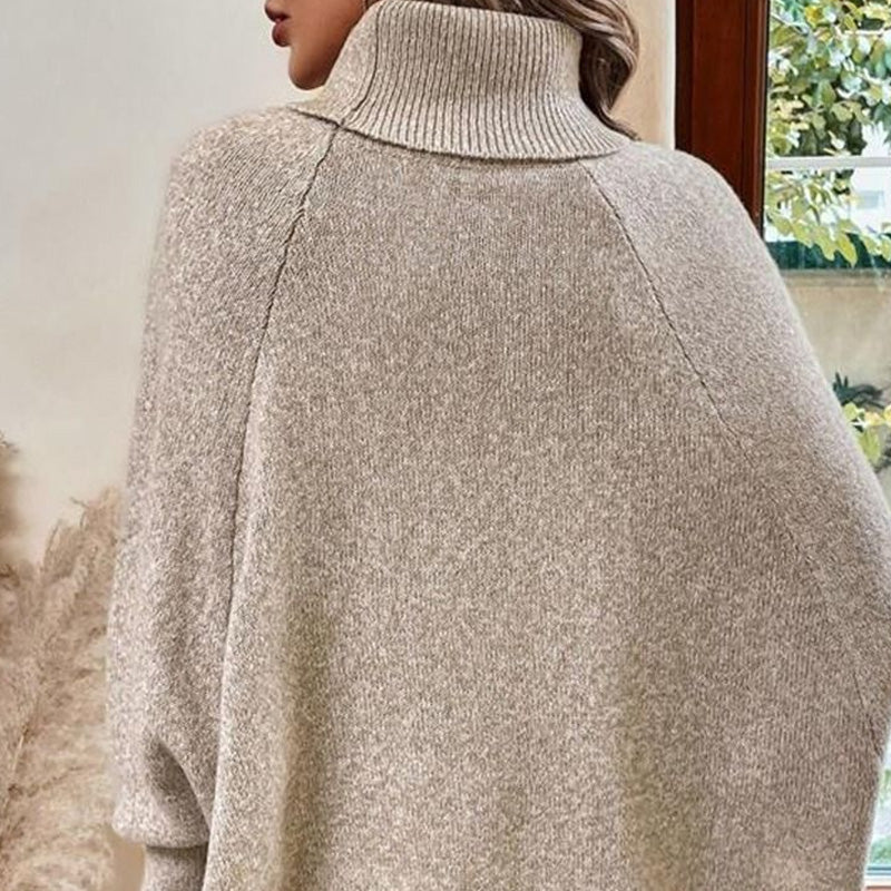 Eleganter Damen-Pullover im Cape-Stil mit Stehkragen und asymmetrischem Saum
