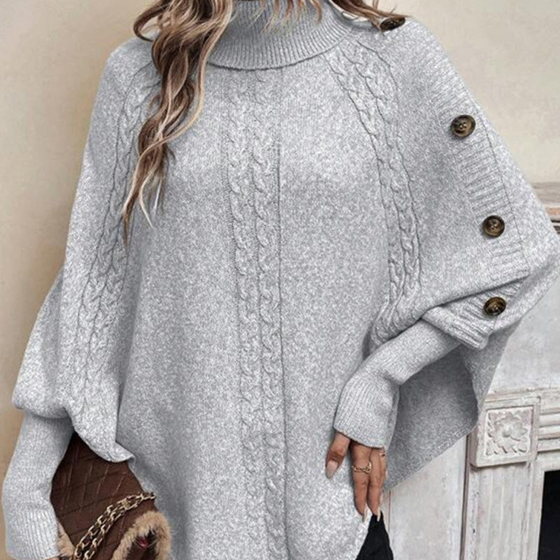 Eleganter Damen-Pullover im Cape-Stil mit Stehkragen und asymmetrischem Saum