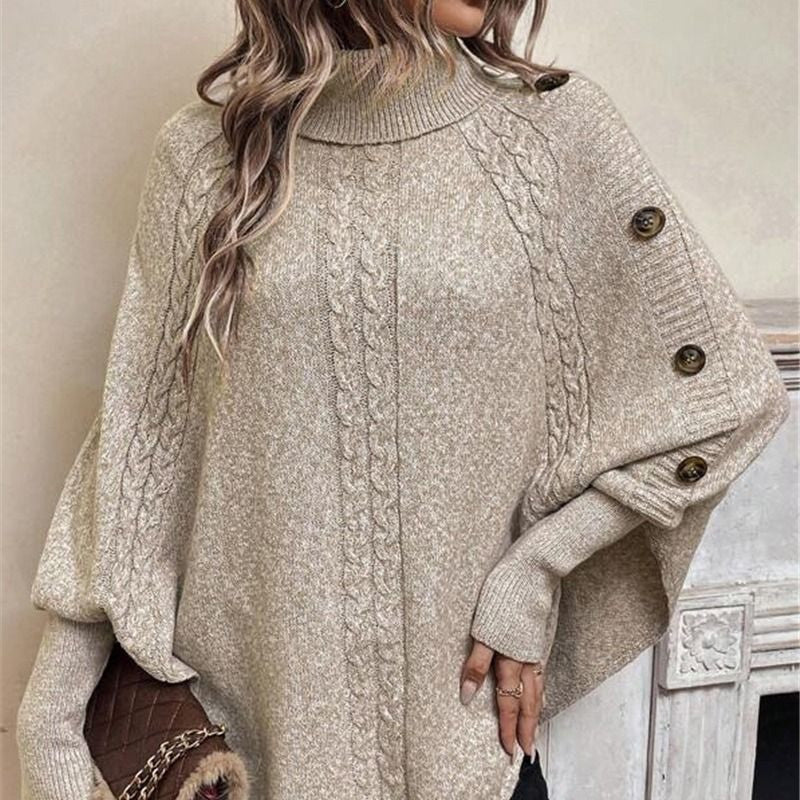 Eleganter Damen-Pullover im Cape-Stil mit Stehkragen und asymmetrischem Saum