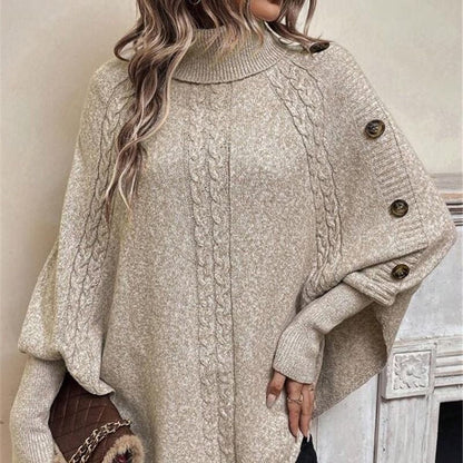 Eleganter Damen-Pullover im Cape-Stil mit Stehkragen und asymmetrischem Saum