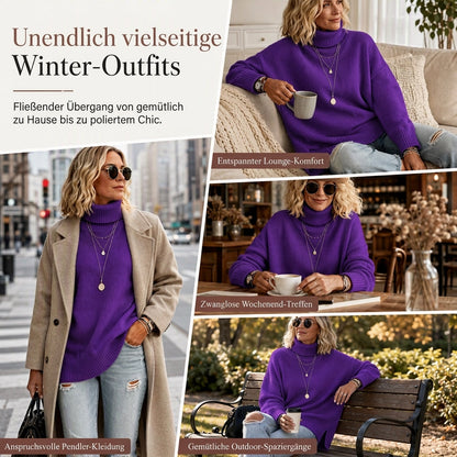 Damen Grobstrick-Pullover mit lockerem Schnitt und Rollkragen