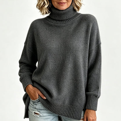 Damen Grobstrick-Pullover mit lockerem Schnitt und Rollkragen