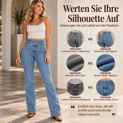 Damen elastische High-Waist Schlaghose Jeans