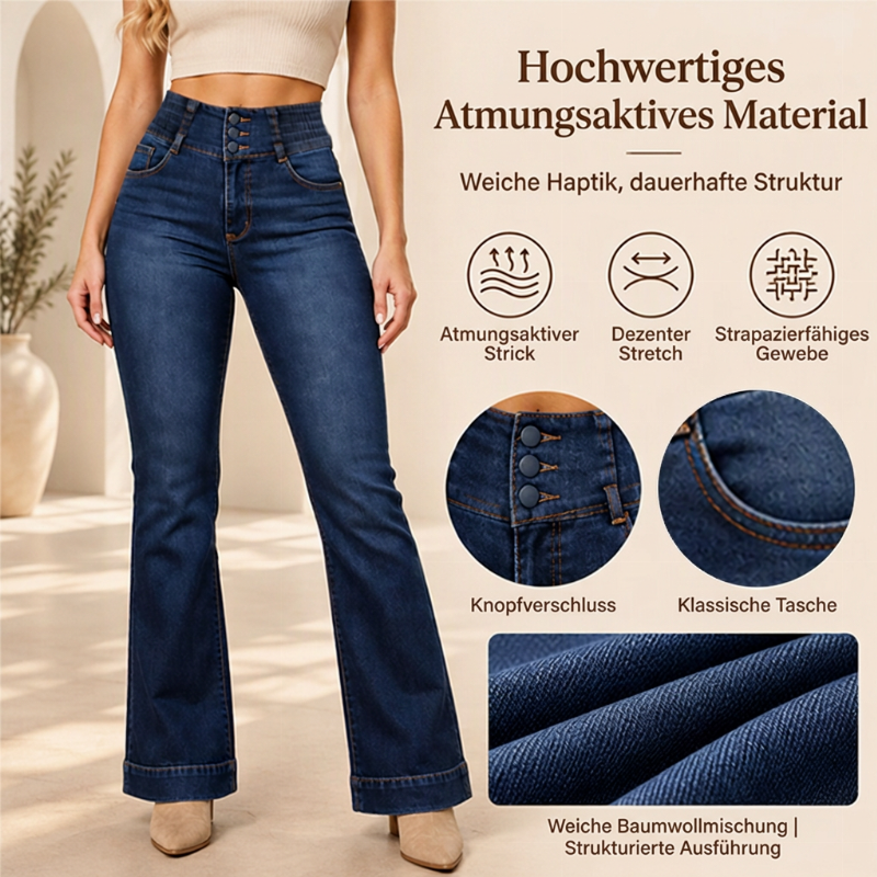 Damen elastische High-Waist Schlaghose Jeans