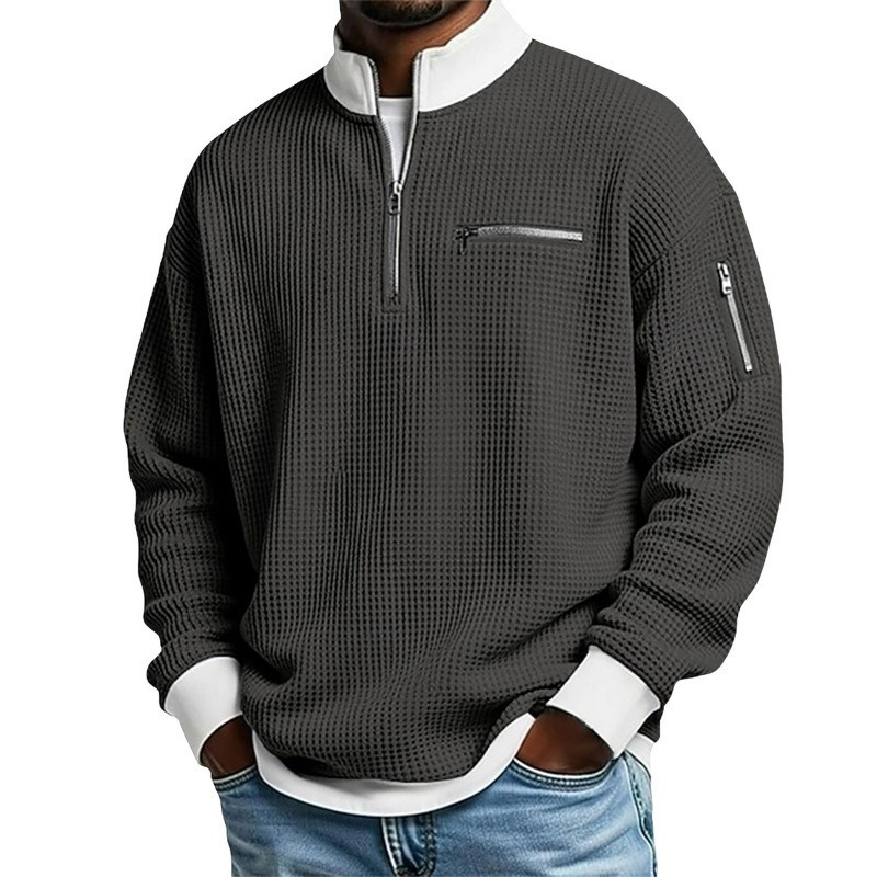 🔥Beliebtes Produkt ！✨Herren Waffelstrick-Pullover mit Viertelreißverschluss