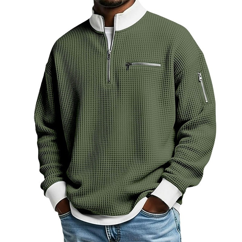 🔥Beliebtes Produkt ！✨Herren Waffelstrick-Pullover mit Viertelreißverschluss