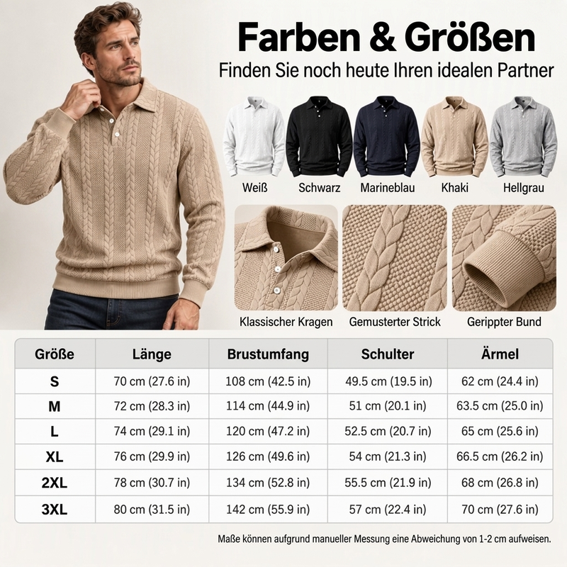 🥳🥳 Freizeit-Oberteil für Herren mit Jacquard-Kabelstricktextur