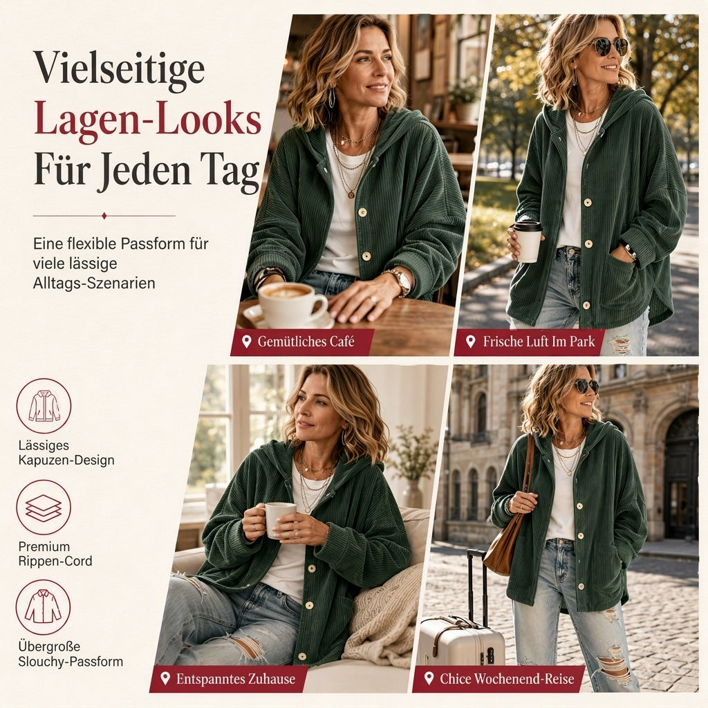 📢✨ Deine neue Lieblingsjacke ✨Lässige, weite Kapuzenjacke aus Cord für Damen