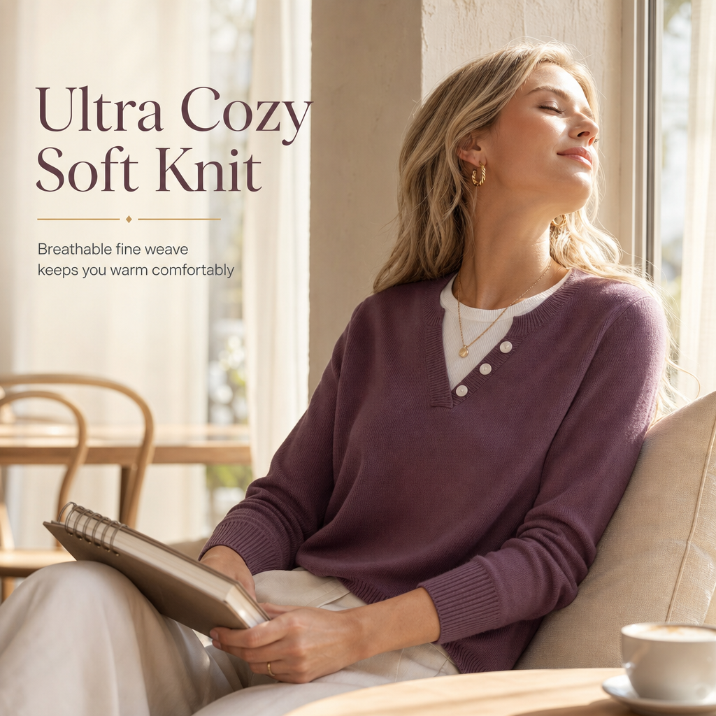 📢🎉🛍️✨Lässiger zweiteiliger Strickpullover mit V-Ausschnitt und Knopfdetails