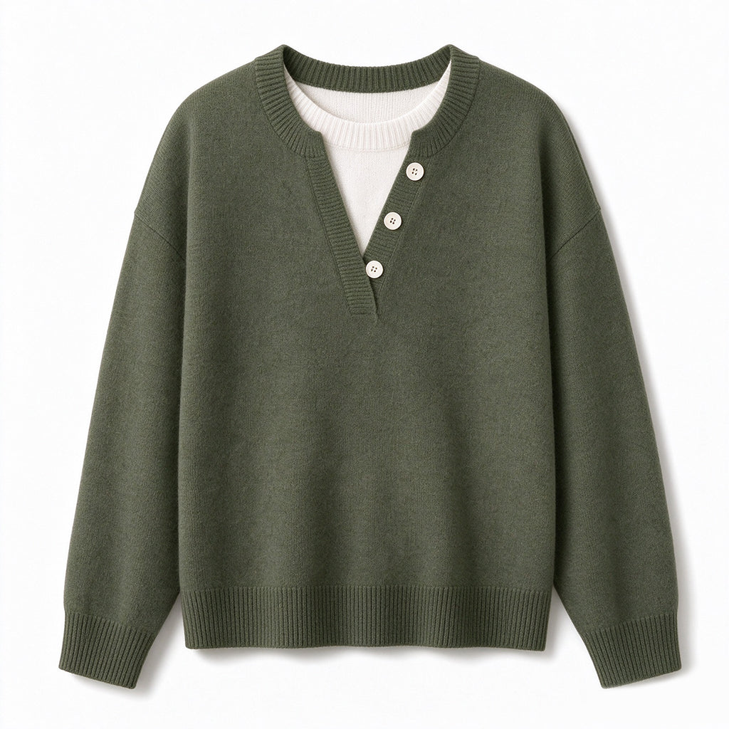 📢🎉🛍️✨Lässiger zweiteiliger Strickpullover mit V-Ausschnitt und Knopfdetails