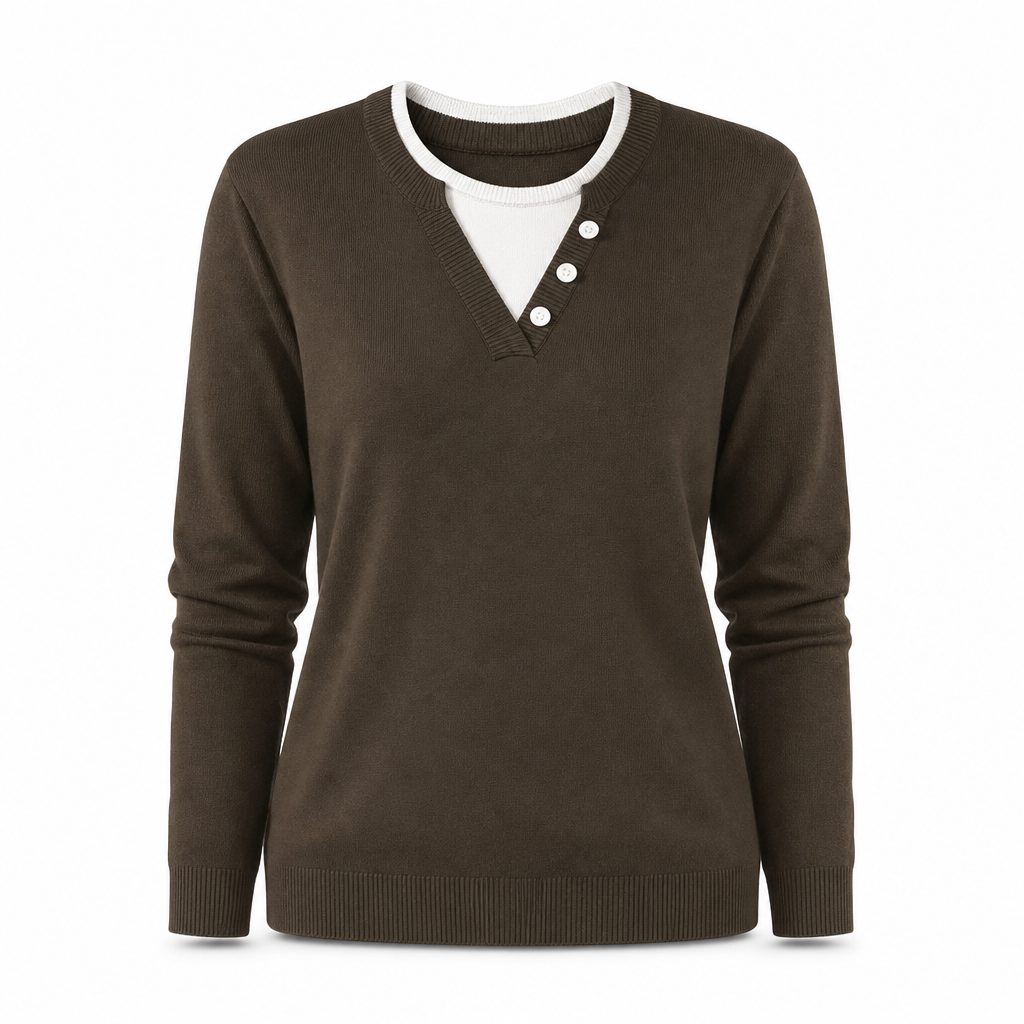 📢🎉🛍️✨Lässiger zweiteiliger Strickpullover mit V-Ausschnitt und Knopfdetails