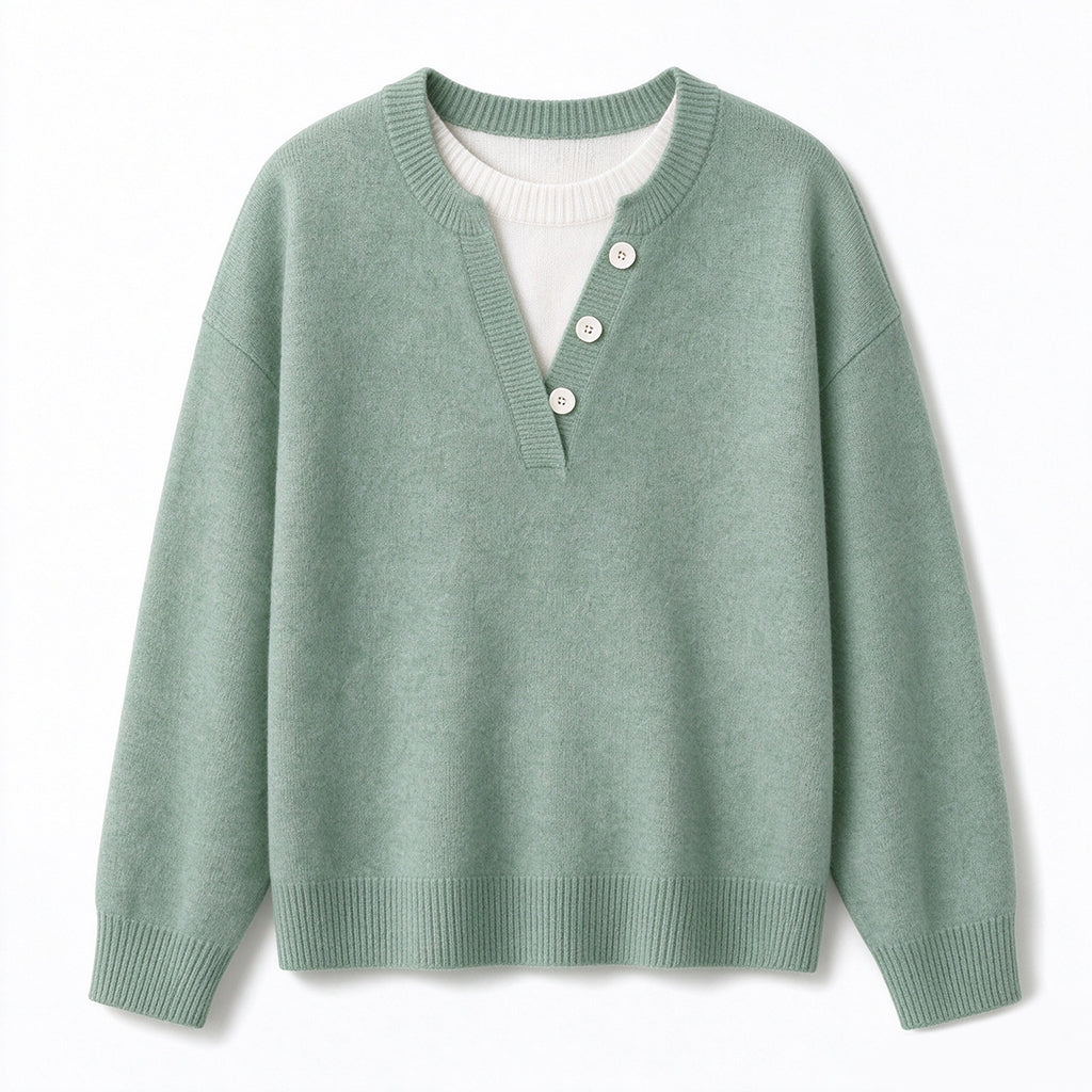 📢🎉🛍️✨Lässiger zweiteiliger Strickpullover mit V-Ausschnitt und Knopfdetails