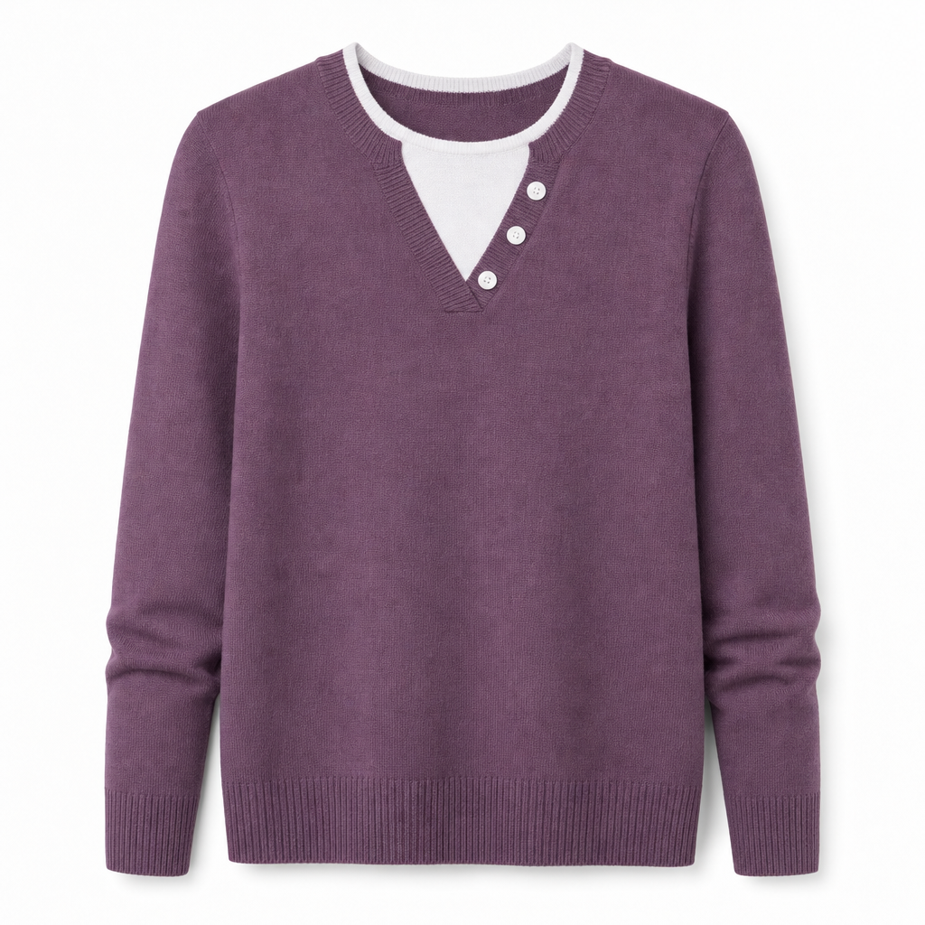 📢🎉🛍️✨Lässiger zweiteiliger Strickpullover mit V-Ausschnitt und Knopfdetails