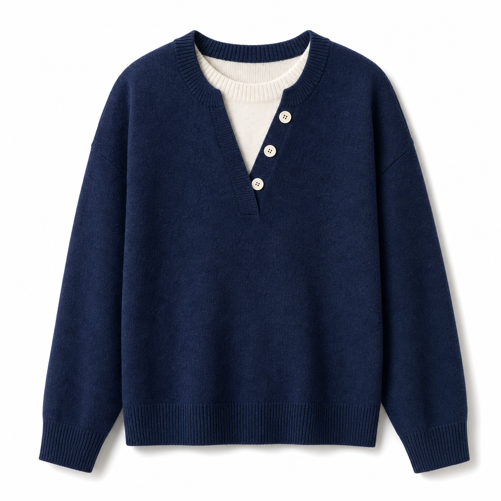📢🎉🛍️✨Lässiger zweiteiliger Strickpullover mit V-Ausschnitt und Knopfdetails