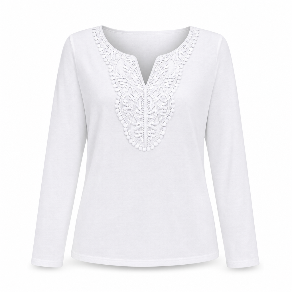🔥 ✨Bohemische Damen-Bluse aus Spitze mit V-Ausschnitt, langen Ärmeln und lockerer Passform