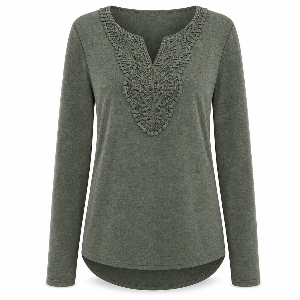 🔥 ✨Bohemische Damen-Bluse aus Spitze mit V-Ausschnitt, langen Ärmeln und lockerer Passform