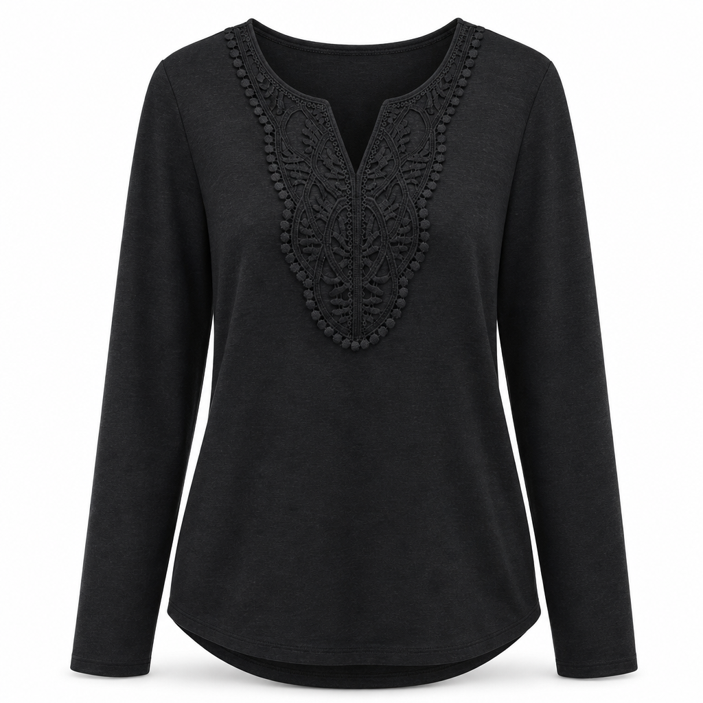 🔥 ✨Bohemische Damen-Bluse aus Spitze mit V-Ausschnitt, langen Ärmeln und lockerer Passform