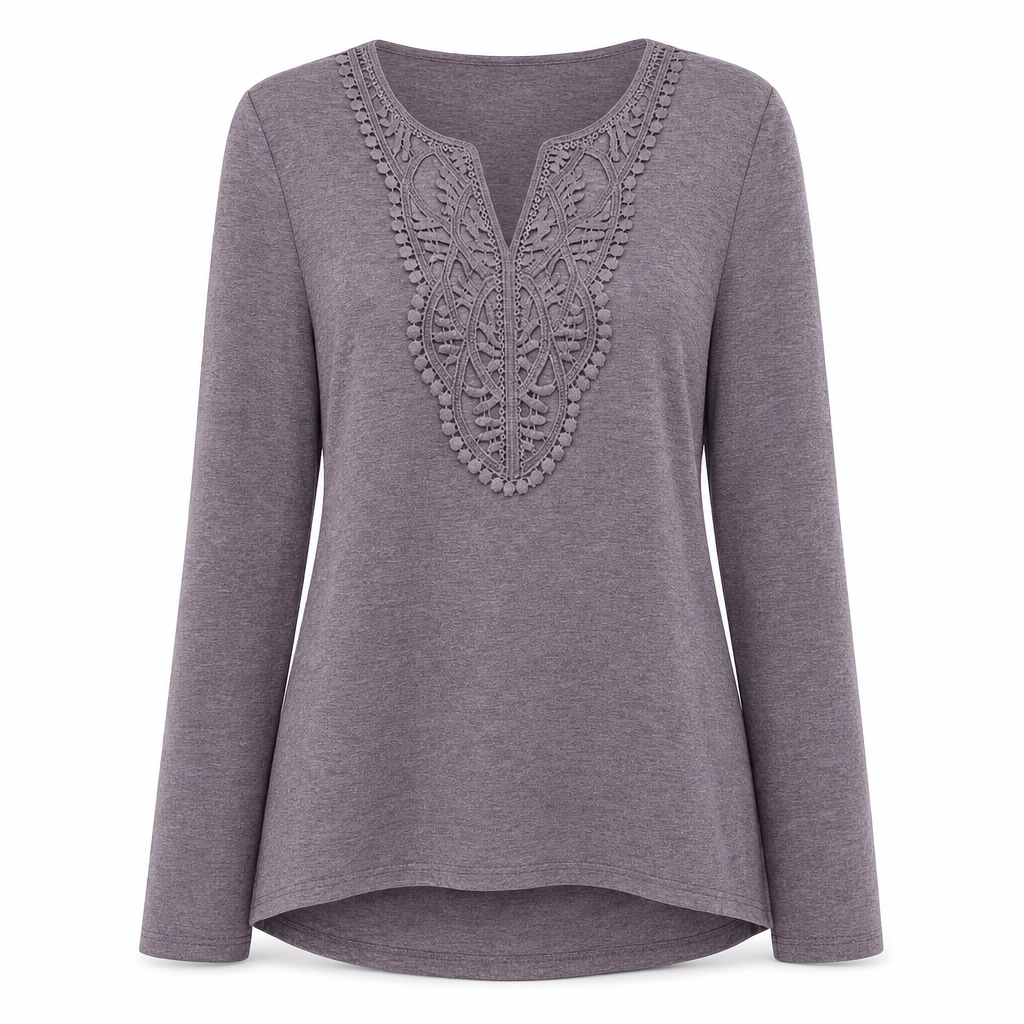 🔥 ✨Bohemische Damen-Bluse aus Spitze mit V-Ausschnitt, langen Ärmeln und lockerer Passform