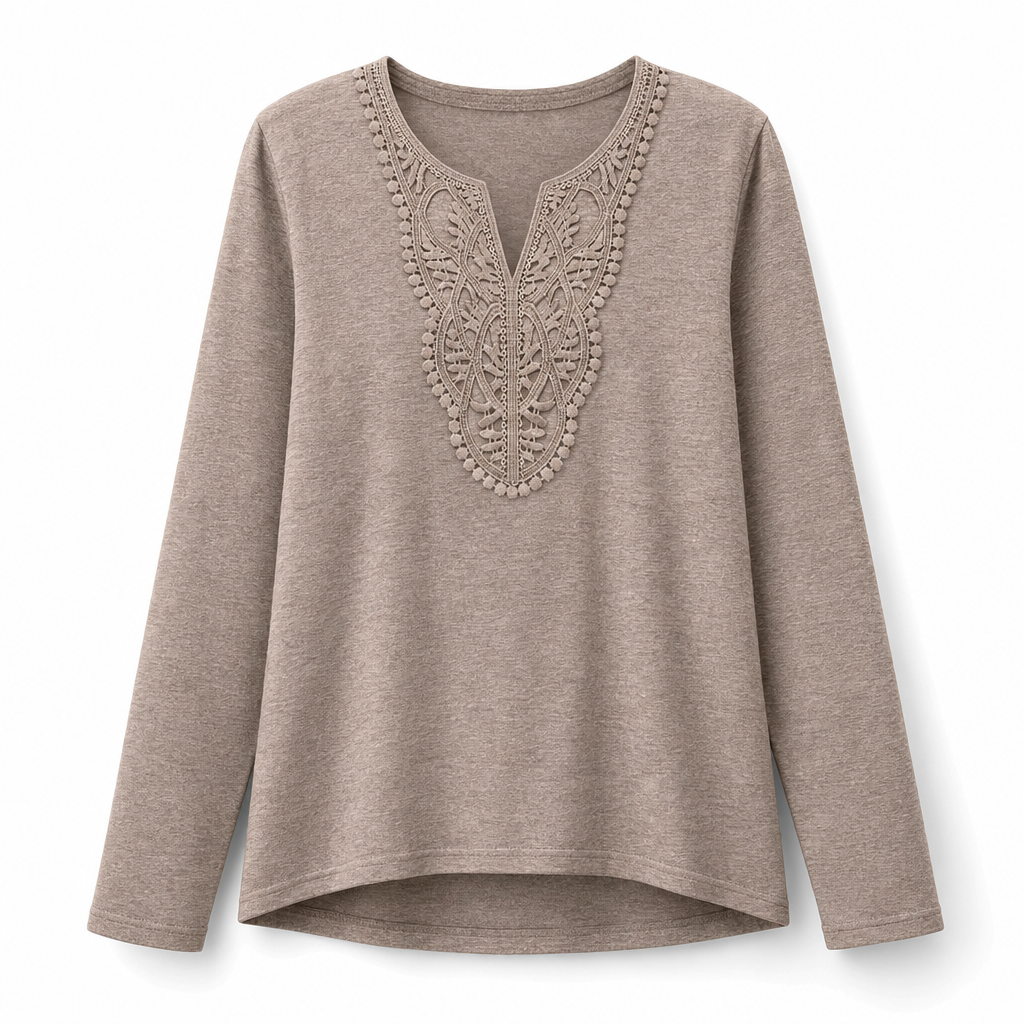 🔥 ✨Bohemische Damen-Bluse aus Spitze mit V-Ausschnitt, langen Ärmeln und lockerer Passform