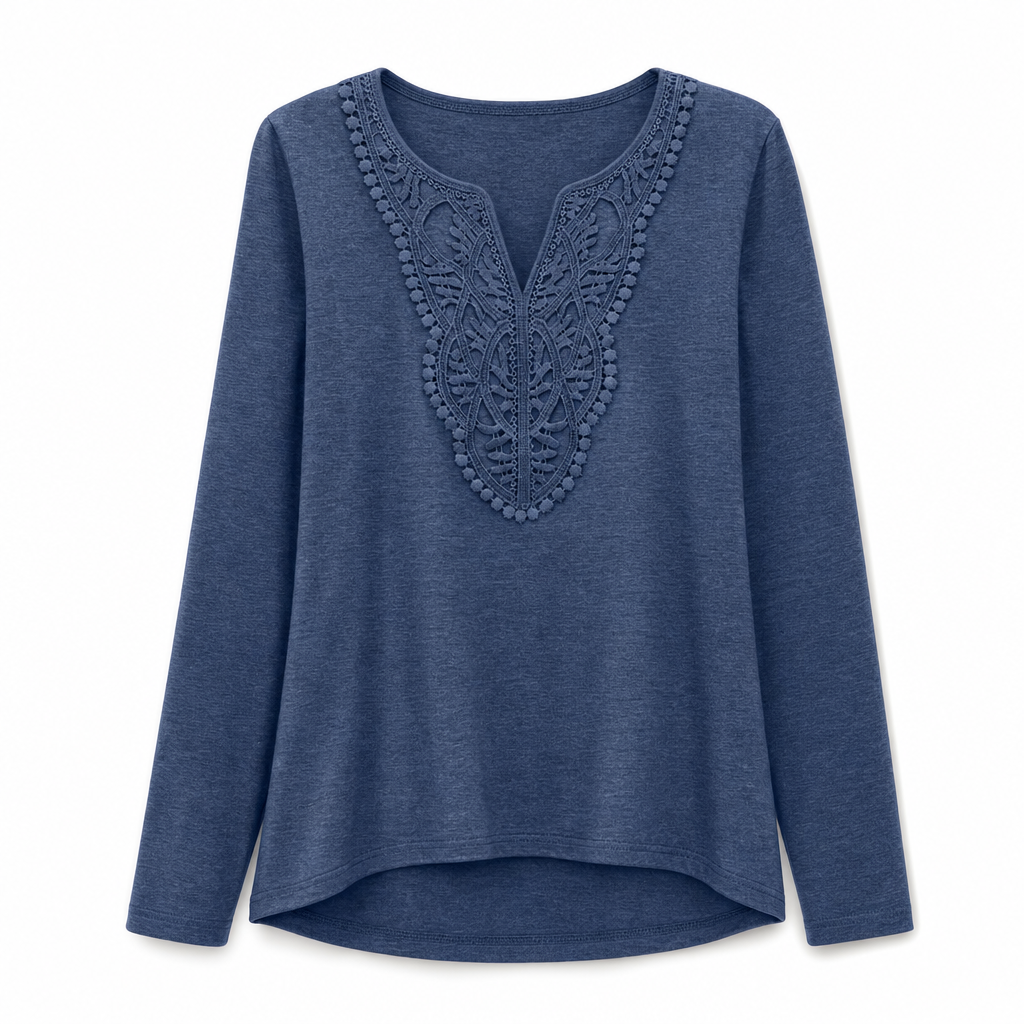 🔥 ✨Bohemische Damen-Bluse aus Spitze mit V-Ausschnitt, langen Ärmeln und lockerer Passform