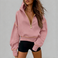 Damen-Kurzformatiges Hoodie mit Reißverschluss und Kontrastbesatz, langärmelig,Sweatshirt für Herbst und Winter