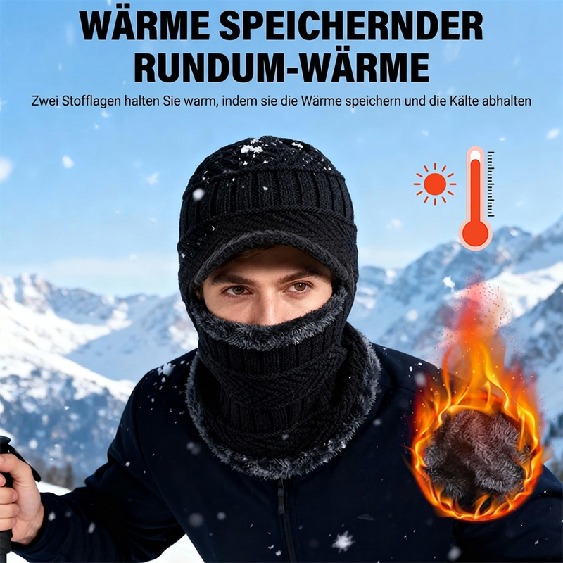 🔥 🎉 Warme 3-in-1 Winter-Balaclava mit Wärmehaube und Visier – winddicht, bequem & vielseitig