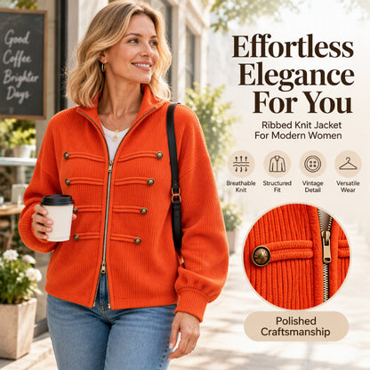 Freizeit-Jacke für Damen mit Rippstrick und Reißverschluss