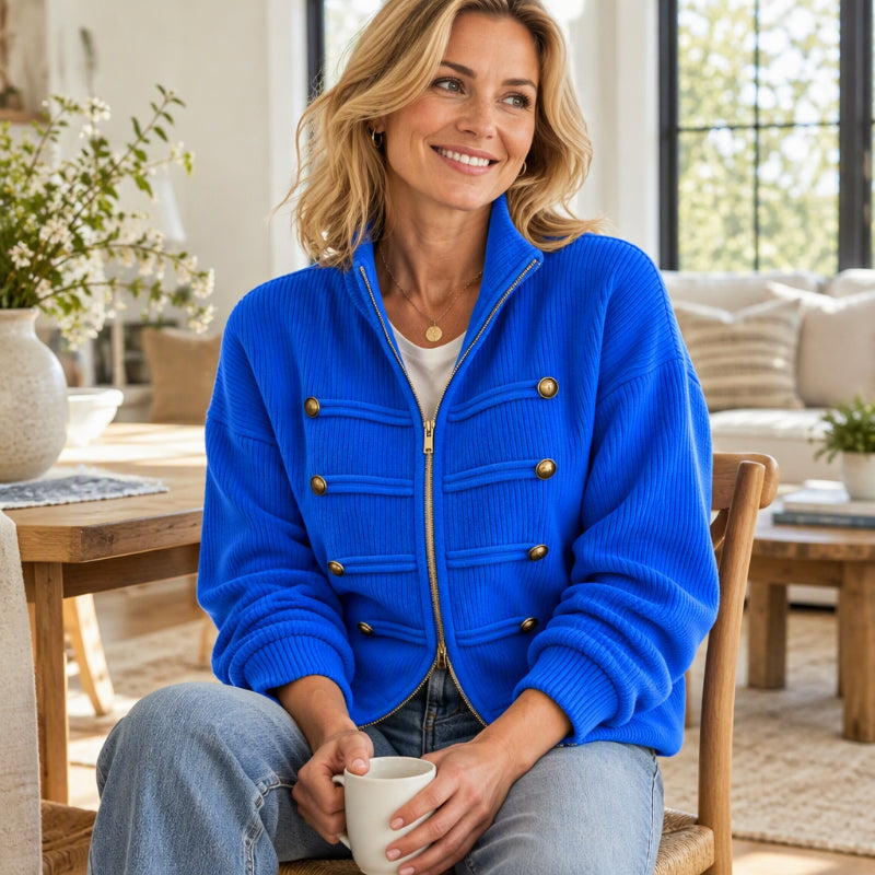 Freizeit-Jacke für Damen mit Rippstrick und Reißverschluss