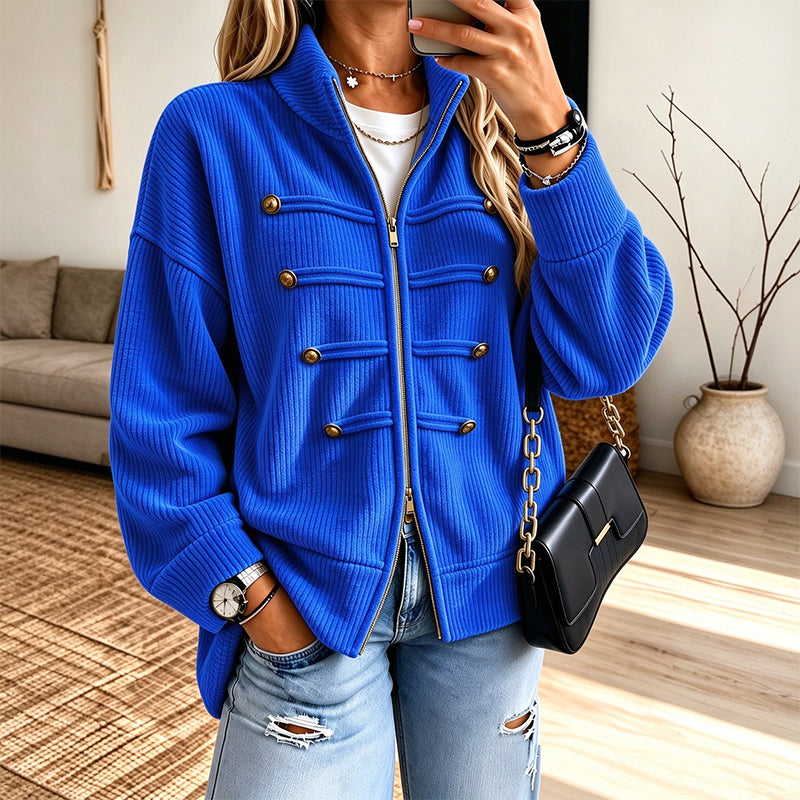 Freizeit-Jacke für Damen mit Rippstrick und Reißverschluss