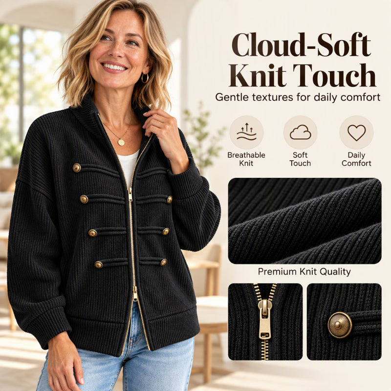 Freizeit-Jacke für Damen mit Rippstrick und Reißverschluss
