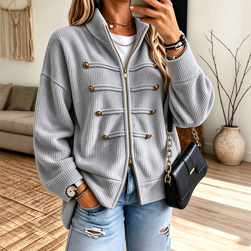 Freizeit-Jacke für Damen mit Rippstrick und Reißverschluss