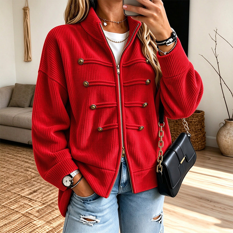 Freizeit-Jacke für Damen mit Rippstrick und Reißverschluss