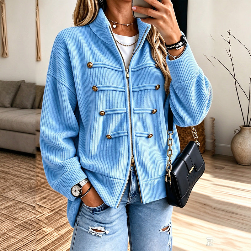 Freizeit-Jacke für Damen mit Rippstrick und Reißverschluss