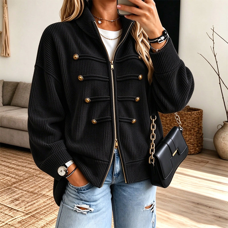 Freizeit-Jacke für Damen mit Rippstrick und Reißverschluss