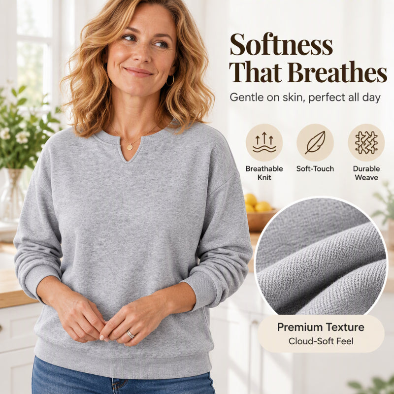 Lässiges Sweatshirt für Damen mit V-Ausschnitt und Schlitz