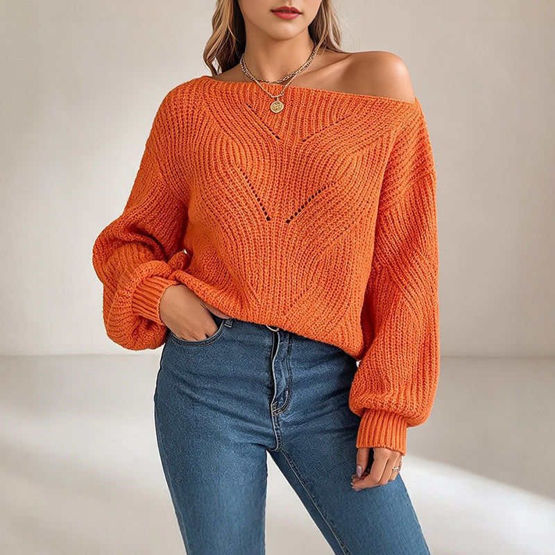 Damen-Schulterfreies Strickpullover mit Cut-outs