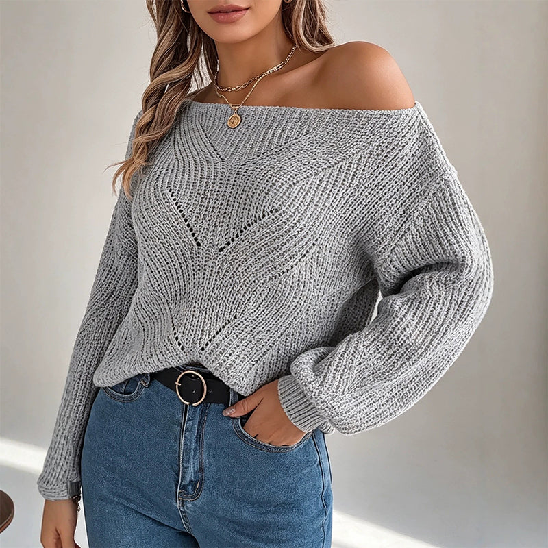 Damen-Schulterfreies Strickpullover mit Cut-outs