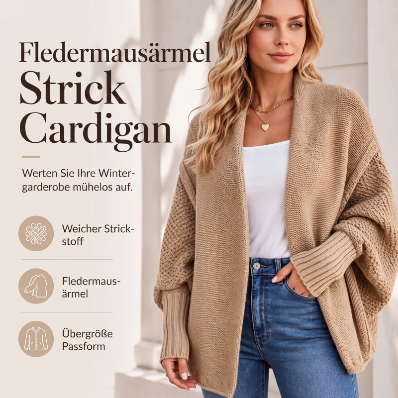 Dicker Strick-Cardigan für Damen mit Fledermausärmeln