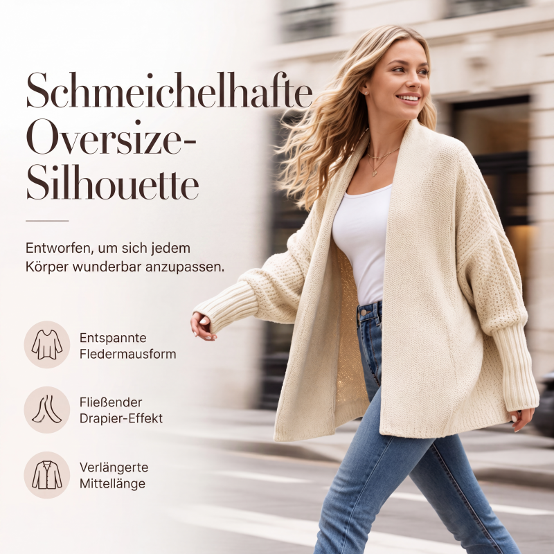 Dicker Strick-Cardigan für Damen mit Fledermausärmeln