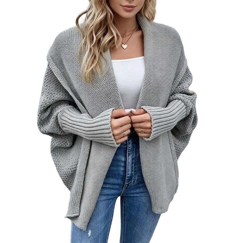 Dicker Strick-Cardigan für Damen mit Fledermausärmeln