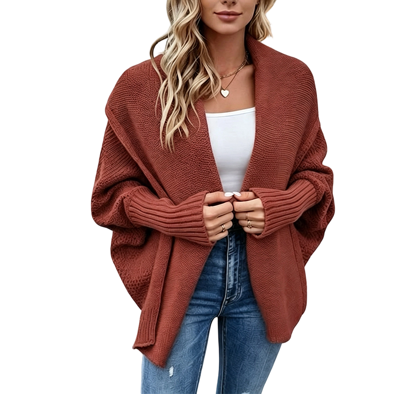 Dicker Strick-Cardigan für Damen mit Fledermausärmeln