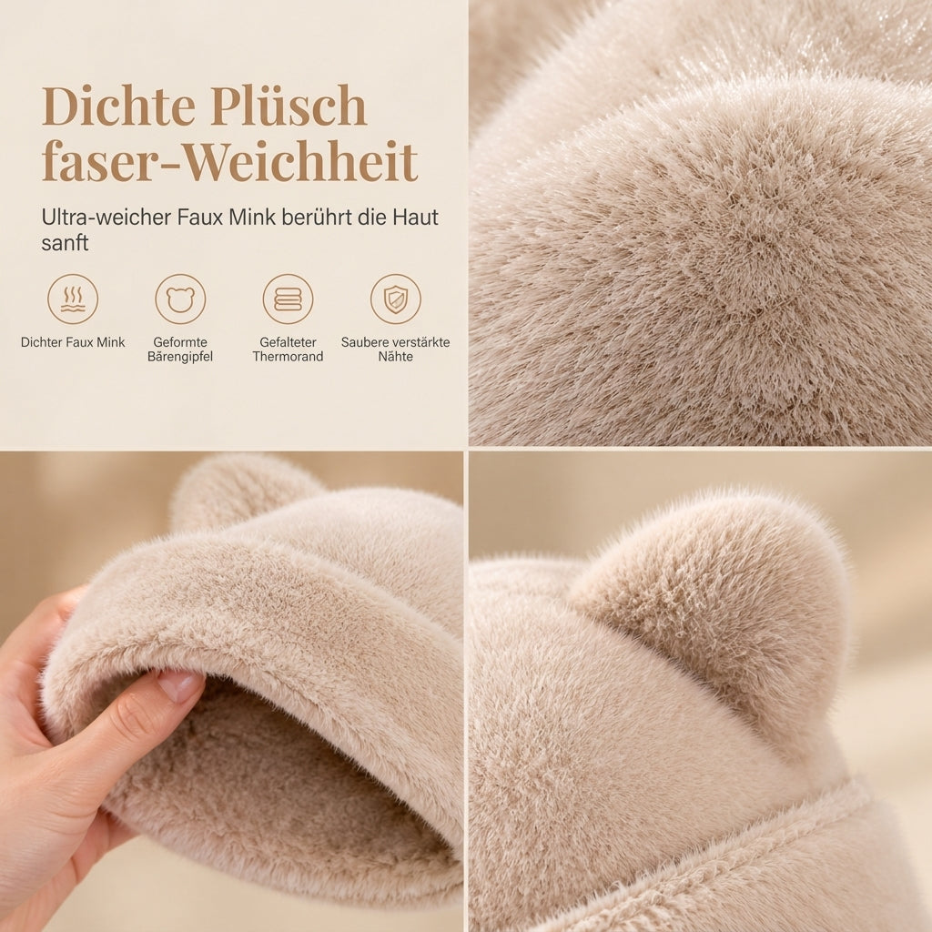 Flauschige Damen-Mütze aus Kunstpelz mit süßen Bärenohren, warme Pullover-Mütze für kalte Wintertage